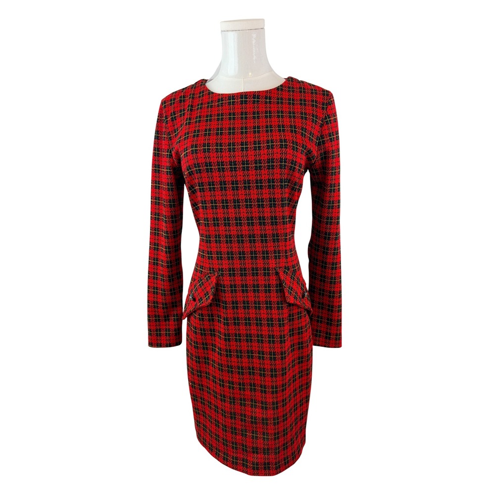 Dark Academia All That Jazz Red Plaid Long Sleeve Sheath Dress Size 5/6